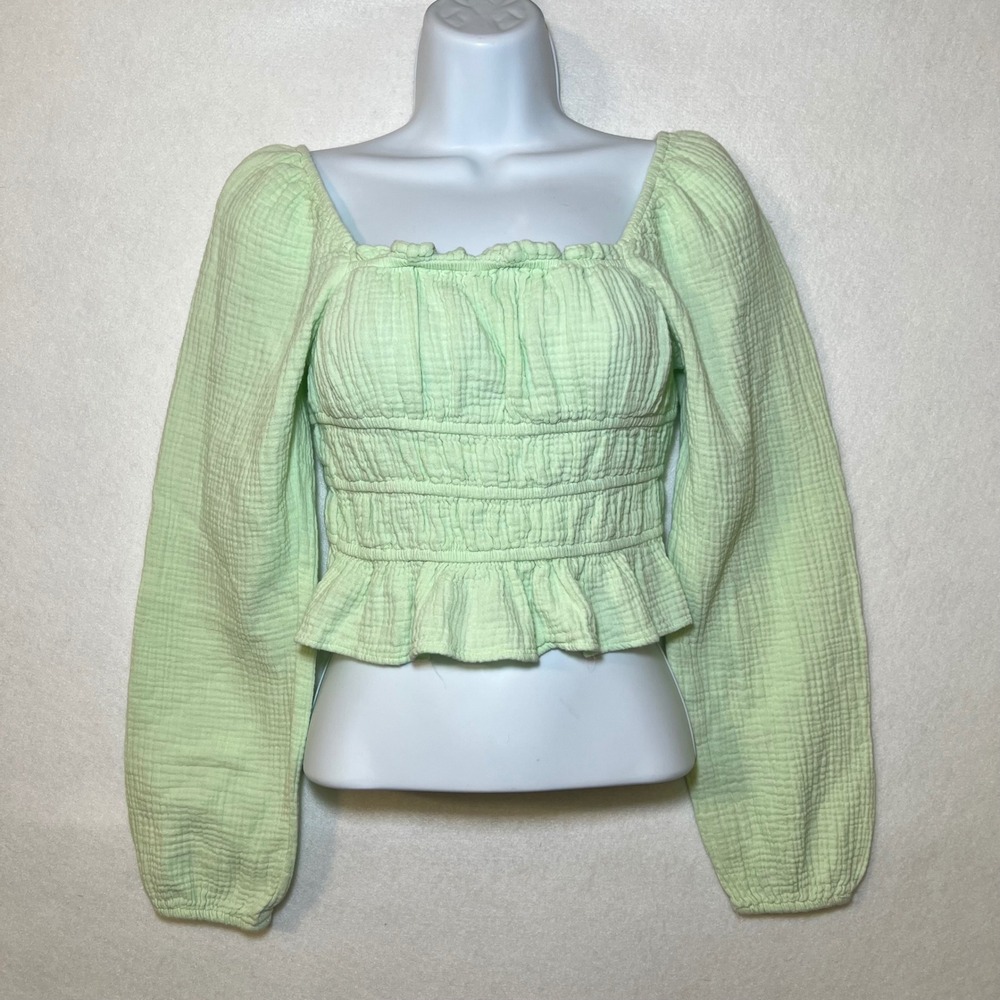 Smocked Croptop Boho Cottage Romantic Coquette Peasant Mint Green Wild Fable XS